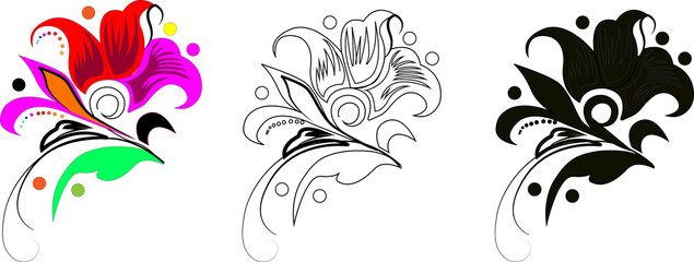 Fototapeta premium Abstract floral vector design with tribal swirl ornament pattern and elegant decorative leaf elements