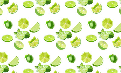 Seamless lime pattern with whole fruits slices and mint leaves © Sabit