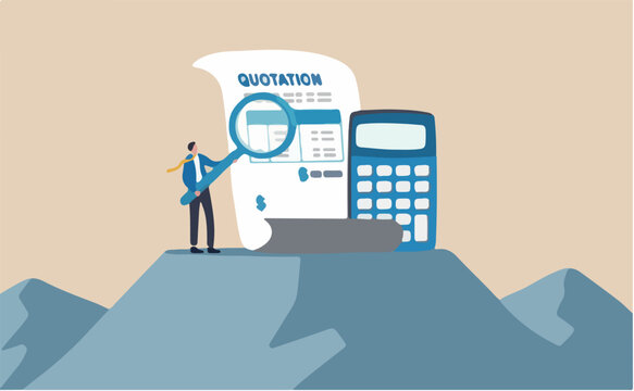 Invoice, bill or total amount to pay for service, charge for price calculation or finance payment system, accounting, quotation and receipt concept, businessman holding magnifier on invoice document