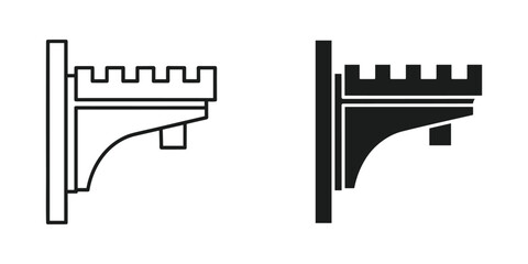 Architectural Castle Turret Bracket in Line Art and Solid Silhouette Against White Background © ModernStock