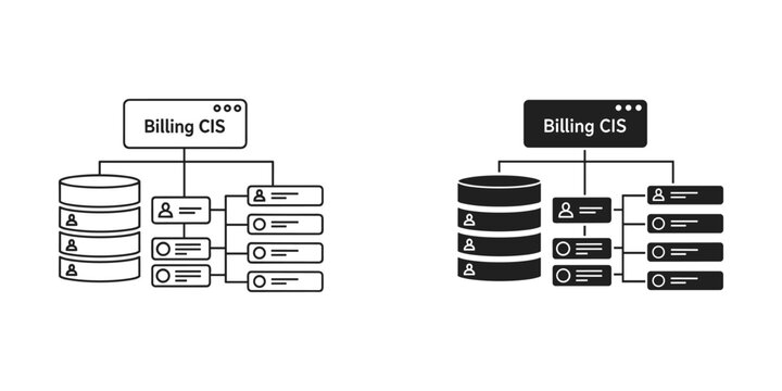 Billing CIS system diagram with database and user icons in flat design style on white background