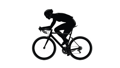 Obraz premium Cyclist silhouette maintains a high speed racing posture while pedaling on a lightweight road bicycle.