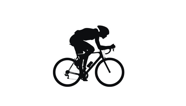 Cyclist speeds along a track in a crouched racing position portrayed as a clean black graphic silhouette.