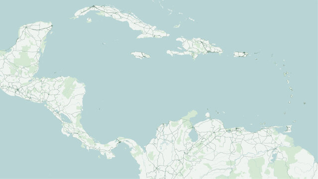 Minimalist vector map of the Caribbean Sea. High-quality scalable illustration of Greater and Lesser Antilles islands, Yucatan and Panama maritime transit channels for posters and design.