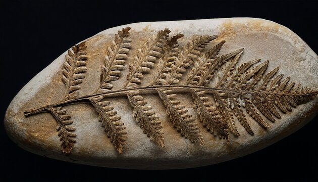 Fosil Vegetal Que Representa Historia Natural Evolucion Vida Antigua Y Estudio Cientifico De Plantas Prehistoricas Fosil De Hoja De Helecho Preservado En Roca Clara Mostrando Detalles Finos De Venas