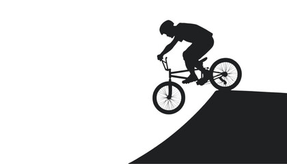 Obraz premium Bicyclist jumps off a ramp while performing an extreme trick in this graphic silhouette illustration.