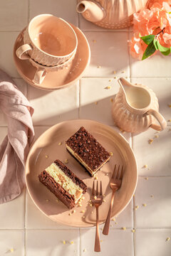 Homemade and fresh sponge cake served with coffee.