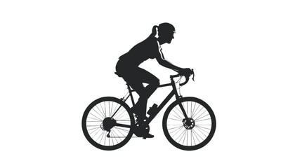 Fototapeta premium Woman rides a road bicycle in a side profile silhouette that emphasizes a healthy and active lifestyle.