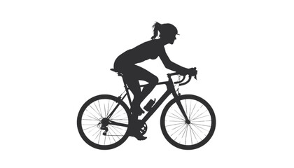 Obraz premium Cyclist silhouette maintains a steady pace while riding a modern road bicycle on a plain white background.