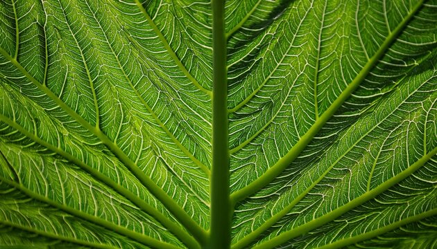 Close Up Texture Of Deep Green Exotic Tropical Jungle Leaf With Prominent Dark Veins Natural Macro Detail Gunnera Tinctoria Giant Rhubarb Uk