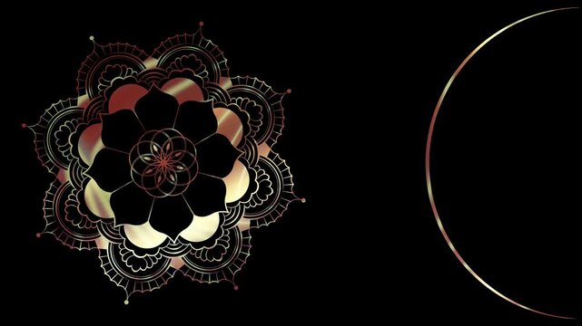 Animation of Luxury shiny mandala background with gold frame in arabesque pattern Arabic style. Motion Graphics Video Lotus Flower Mandala Rotating, elegant black  Background, copy space for you text