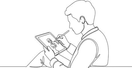 Artist drawing digital illustration on tablet with stylus, creative process © dinny