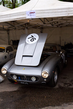 Ferrari 250 GT SWB parked in the paddock at Spa circuit showcasing timeless Italian design, racing heritage, and classic motorsport on May 24, 2025 in Francorchamps, Belgium.