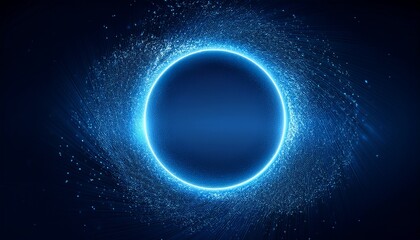 Fototapeta premium Glowing Blue Digital Circle Made Of Tiny Particles On Dark Background With Gradient Effect