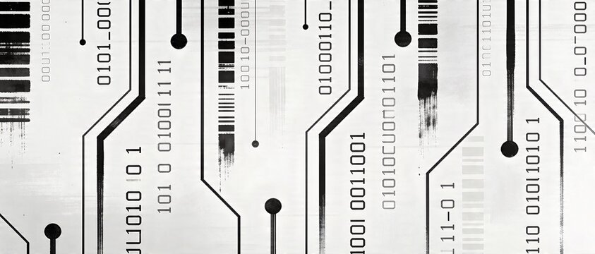 Abstract digital circuit board with binary code and data streams