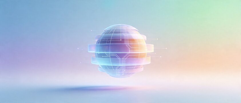 Abstract digital globe with glowing circuit patterns and data streams