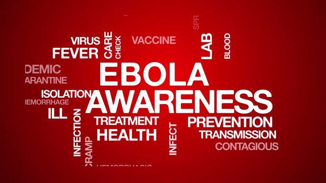 Ebola awareness concept Animated Tag Word Cloud kinetic typography, Text Design Animation typography seamless loop video motion graphics Intro Wordart tagcloud red background bg backdrop