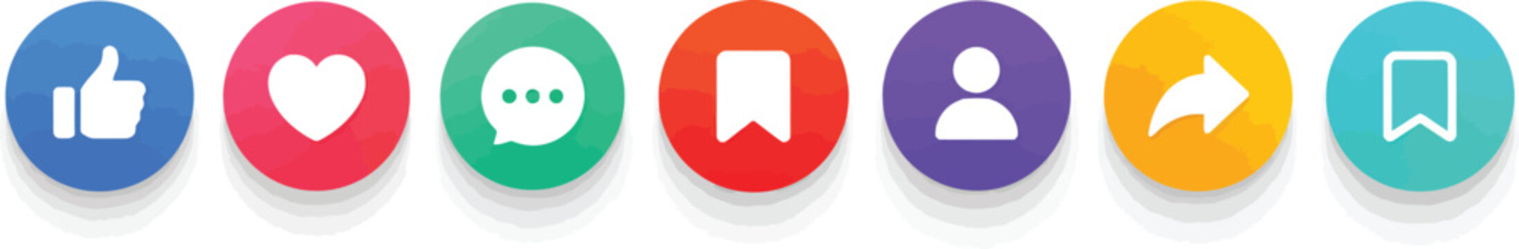 Social Media Notification Icons &ndash; Colorful Round Like, Love, Comment, Share, and Bookmark Vectors