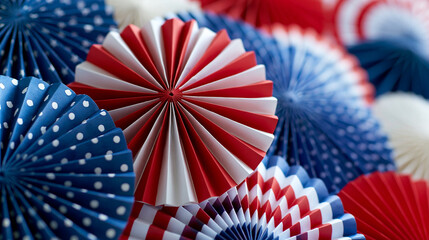 Obraz premium Close-up of a patriotic rosette wall art for Fourth of July decorations, rosette decor concept, patriotic rosette photography, Independence Day wall art visualization, with copy