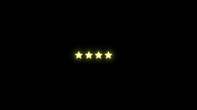 Glow 5 star rating animation on transparent black background for feedback ranking review standard service level premium customer quality icon interface design elements.