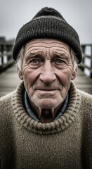 Obraz premium Portrait of a Weathered Fisherman with Kind Eyes and a Warm Sweater.