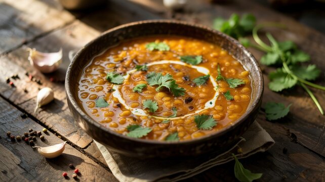 Indian cuisine. 
A favorite dish of Indian cuisine is Dal Fry or spicy lentil stew soup.