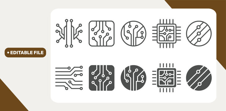 Circuit board icon set. Vector graphic illustration. Suitable for website design, logo, app, template, and ui. 