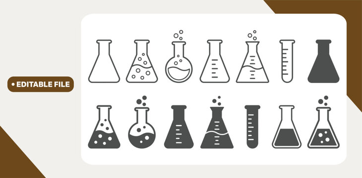 Erlenmeyer flask chemistry beaker icon set. Vector graphic illustration. Suitable for website design, logo, app, template, and ui. 