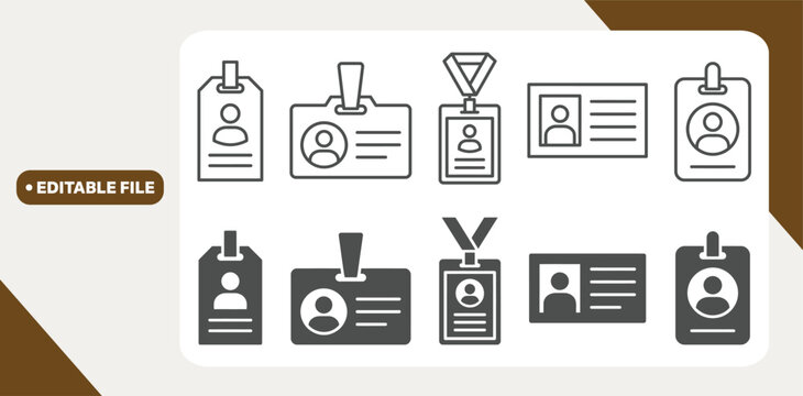 ID card, press card, name tag icon set. Vector graphic illustration. Suitable for website design, logo, app, template, and ui. 