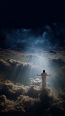 Obraz premium Creation of the world by God that shows divine light and presence above the clouds