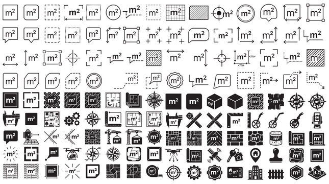 Measurement Unit Icons Set Area Volume Scale Math Engineering Symbols Vector Collection
