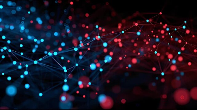Abstract Digital Data Plexus Network with Glowing Blue and Red Node Particles