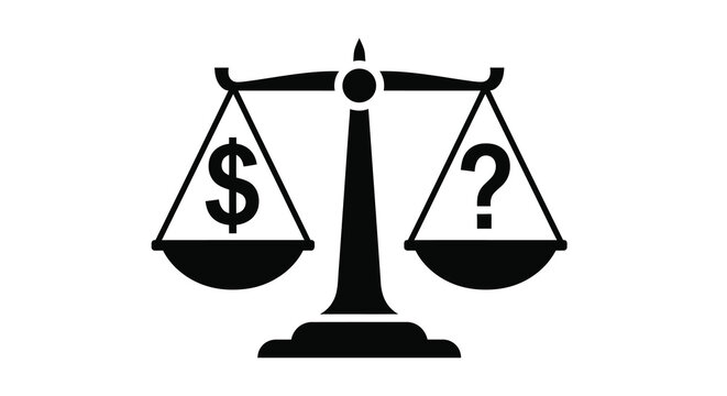 balance scale with dollar and question mark flat icon