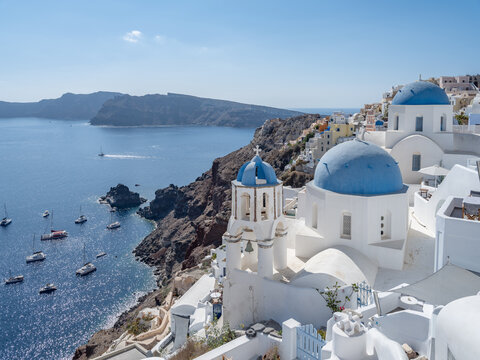 Blue domed church in Oia, Santorini, Greece