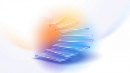 Obraz premium Abstract ascending staircase made of colorful glass steps on a bright white background.