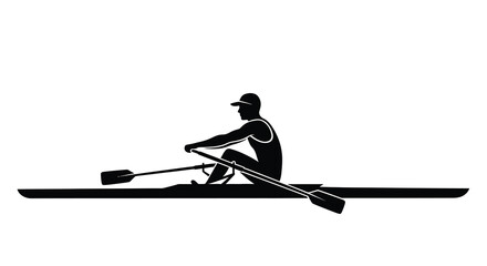 Rowing athlete in boat silhouette on transparent background © lutfadi