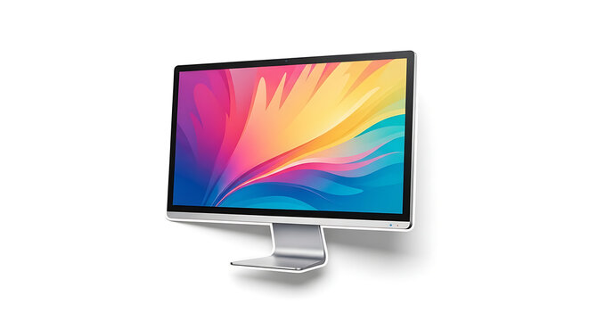 Computer monitor with colorful screen on white background transparent background