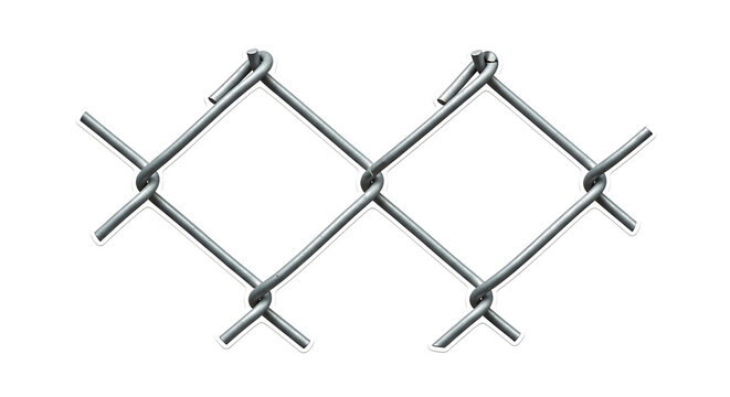 Closeup of a section of silver chain link fence on white background transparent background