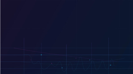 Obraz premium Dark blue technology dashboard background with glowing grid waveform chart and digital data lines