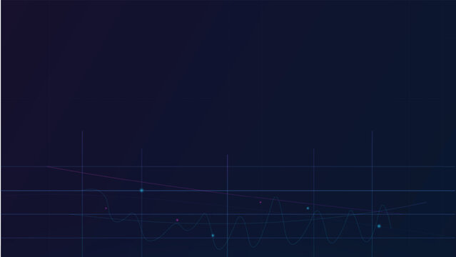Dark blue technology dashboard background with glowing grid waveform chart and digital data lines