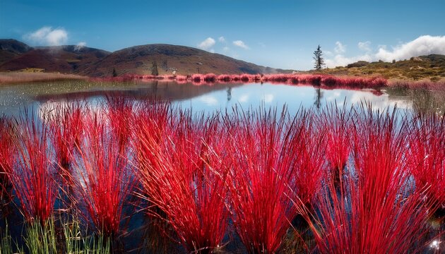 Crimson Stalks In Still Water