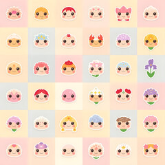 Fototapeta premium Cute Botanical Character Collection with Happy Floral Designs