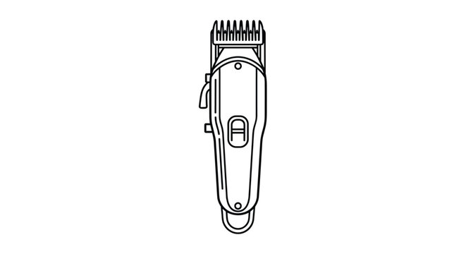 Professional electric hair clipper icon in a clean black and white line art style for barber shops, grooming, and styling service concepts.