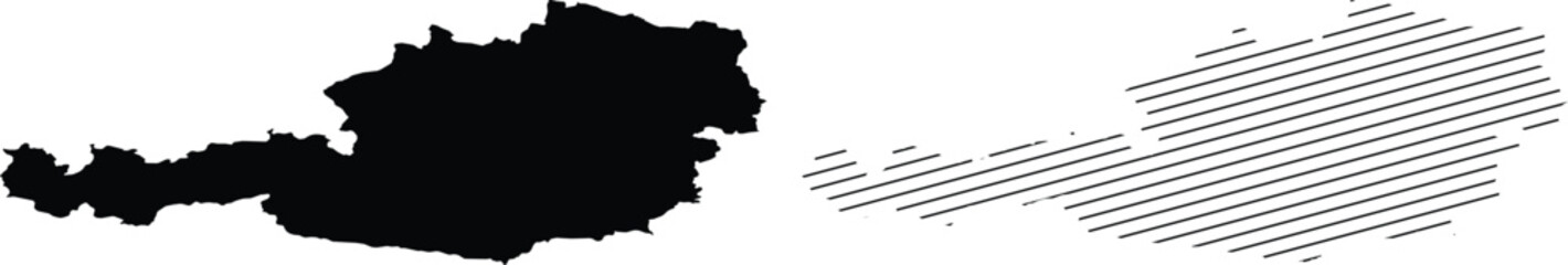 Austria map vector silhouettes, black solid and hatched line geographic shapes, European country border outlines for infographics and travel design © Masud010
