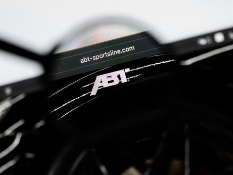 Milan, Italy 2026, 20 Apr Closeup of ABT Sportsline website on a laptop screen. ABT Sportsline logo under a magnifying glass.