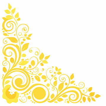 Yellow floral corner ornament with swirls and leaves