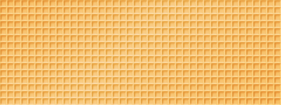 Wafer cone texture, waffle pattern bg. Creamy biscuit cookie, seamless vector. 3d candy sweet crispy structure design. Square shape dessert banner of bakery. Summer sweet food, cute yellow pancake