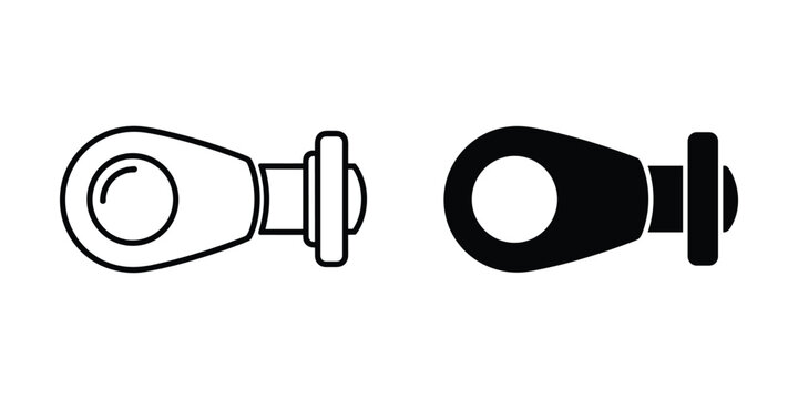 Simple mechanical bolt end fitting isolated on white background with outline and solid versions representing engineering components