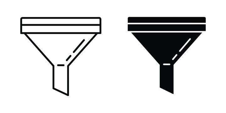 Two funnel icons in outline and solid fill styles against a white background representing data filtering concepts