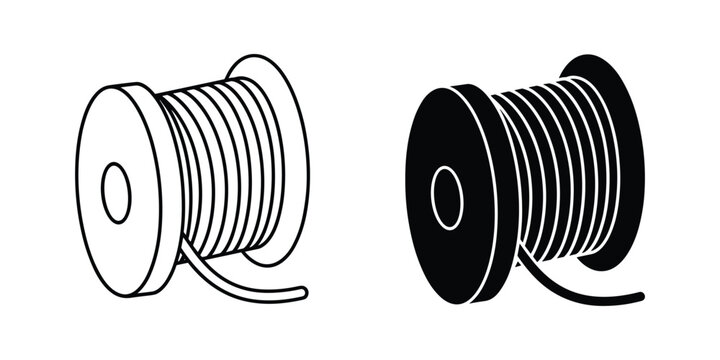 Wire coil spooled on a reel with a simple flat design and clean lines for industrial or technical concepts